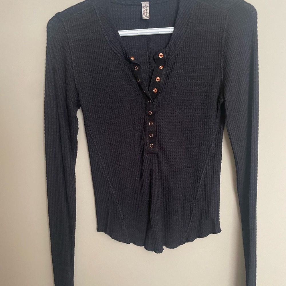 Black Long Sleeve Henley Top